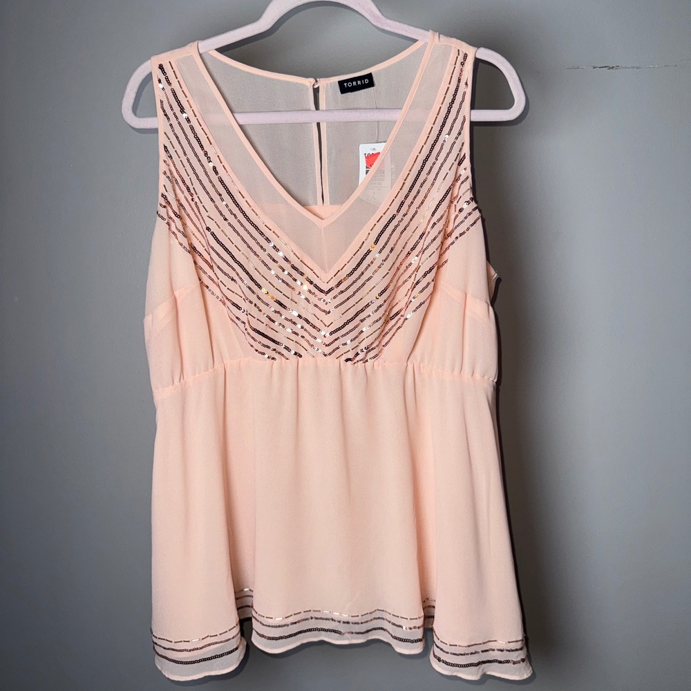 Torrid Blush Pink Sequin Chiffon Peplum Top Sleeveless Embellished Plus Size 0x